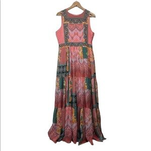 Anthropologie maxi dress panel pattern beaded M454
